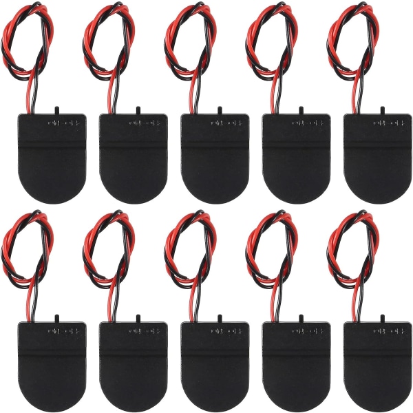 10 st CR2032 Batterihållare 1x 3V Myntcell Batteriuttag Hållare Fack med Trådledning PÅ-AV-Brytare (Svart)
