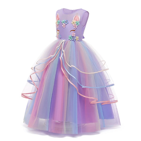 Prinsessa Flickklänning Festklänning Regnbåge Spets Bollklänning Speciellt Tillfälle Bal Purple 140