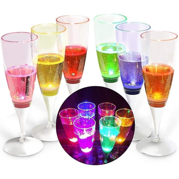 6 stk. LED-vinglas, champagnefløjter, lysende glas, LED-aktiverede champagnefløjter