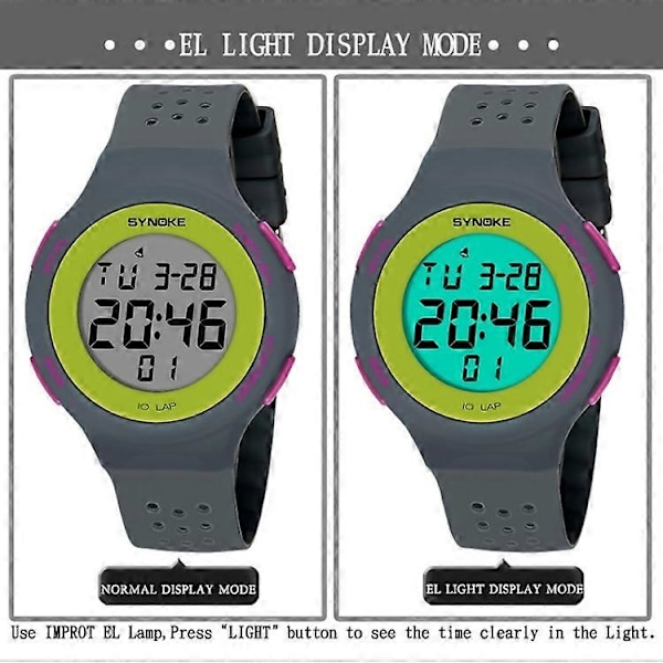 SYNOKE 67866 Simningsvattentät Porös Andningsbar Silikonrem Sport LED Elektronisk Klocka Gray