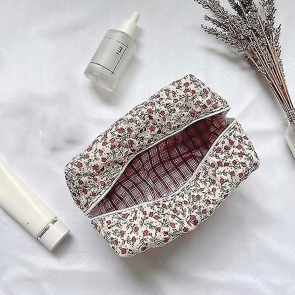 Blommig Puffy Quiltad Makeup Bag Stor Resväska Kosmetisk Väska Rosa Rosa Kb