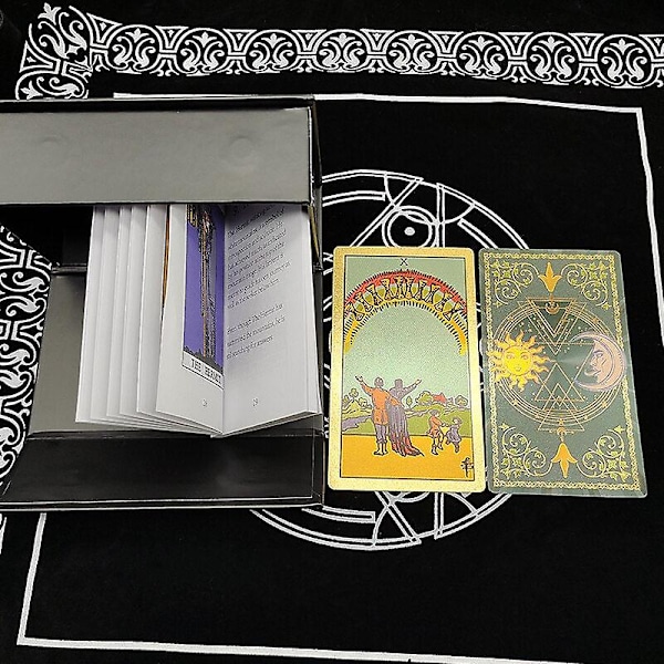 Nyt Plastik Rider Varmt Stemplet Guldfolie Tarot Eksklusivt Brætspil Spådomskort Til Samling Sun moon