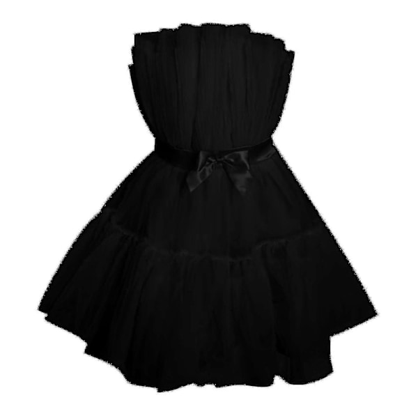 Dame Tyl Kjole Ærmeløs Kort Kjole Ensfarvet Mesh Prinsesse Stropløs Festkjole_x Black 34