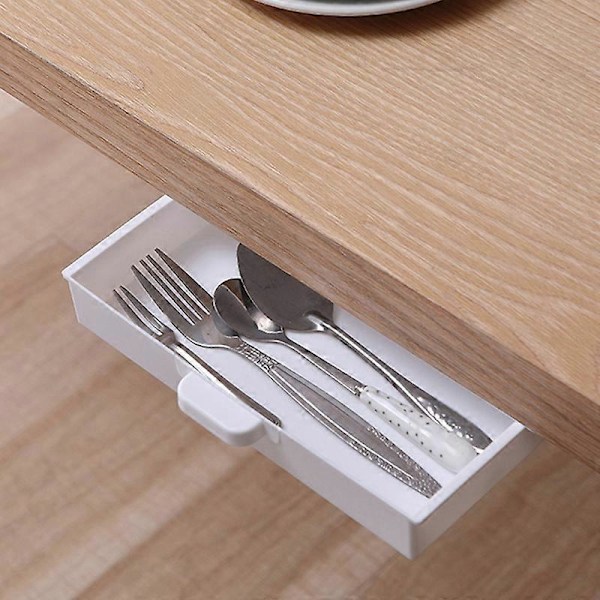 Selvklæbende Underbordsskuffe Skrivebords Holder Skjult Blyant Kontorartikler Organizer Grey