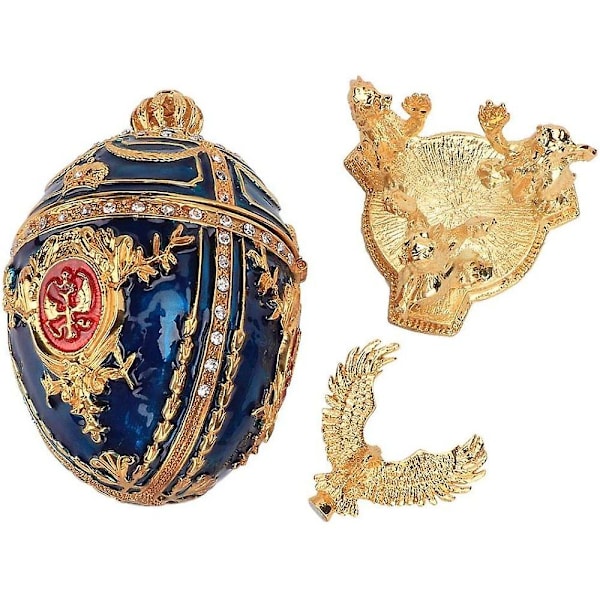 Håndmalt emaljert Fabergé-egg gullbelagt skinnende diamant smykkeskrin