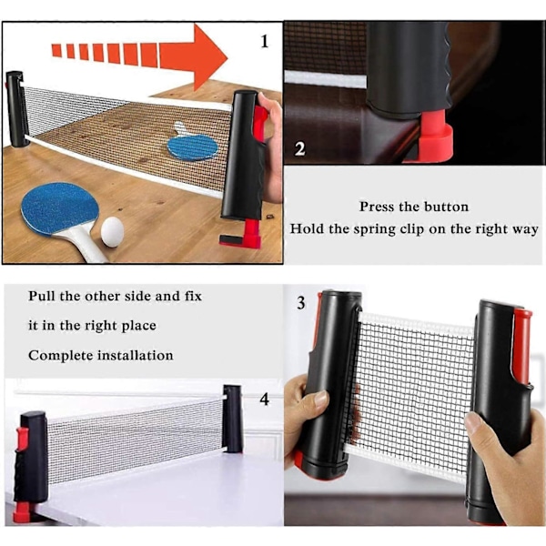 Utdragbart Pingisnät, Bärbart Bordtennisnätstativ, Perfekt för Pingisbord, Skrivbord, Matbord, Justerbar Längd 190CM