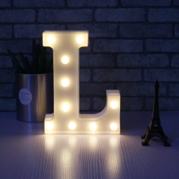 Led Light Up Bokstavformet (bokstav L) av alfabetbokstaver med trådløs timer og dimmebar fjernkontroll for bursdag, fest, bryllup, ferie, hjem,