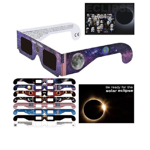 Solformørkelsesbriller 2024 CE og ISO-certificeret med seks forskellige farver, holdbare papirrammer til direkte sol-visning 24 pack