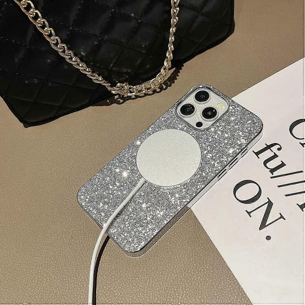 Magnetiskt skal för iPhone 13 Pro TPU+PC Glitter Glittrande Elektropläterad Telefonskydd