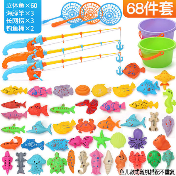Magnetisk fiskespill for barn - Spillsett for badetid, bassengfest med stang, fiskestang, nett, flytende plastfisk - Læring og undervisning for småbarn