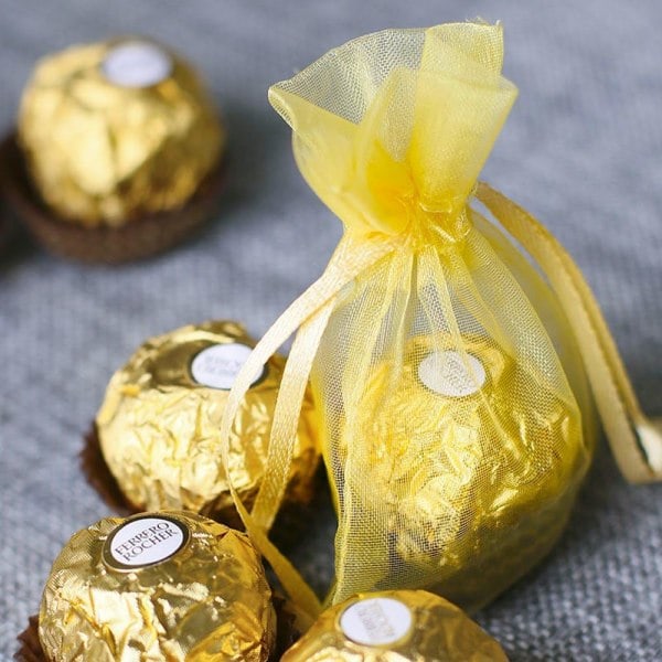 Lynlås Mesh Smykkeposer, 100 Pak, Transparent Organza Gaveposer til Bryllup, Fest og Julegaver, Størrelse 3\" x 4\" (Guld)