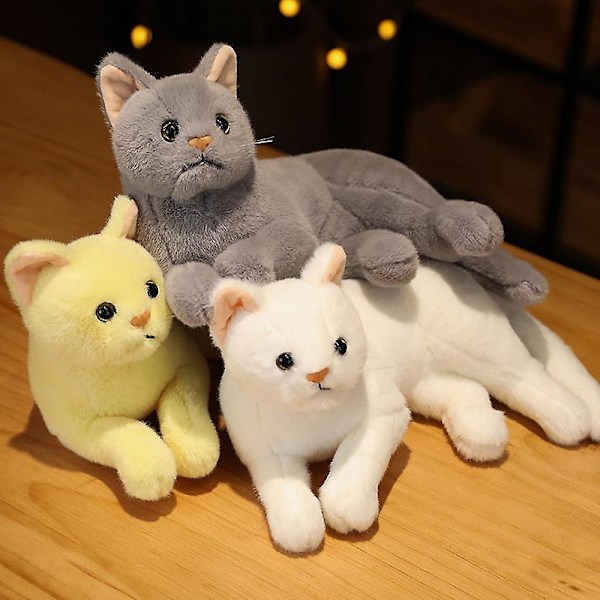 4 Farger 31cm INS Som Ekte Liggende Katt Plysjdukke Fylt Rene Farger Grå Hvit Gul Kattunge Leke Kjæledyr Dyr Barn Gave 35cm sit pattern