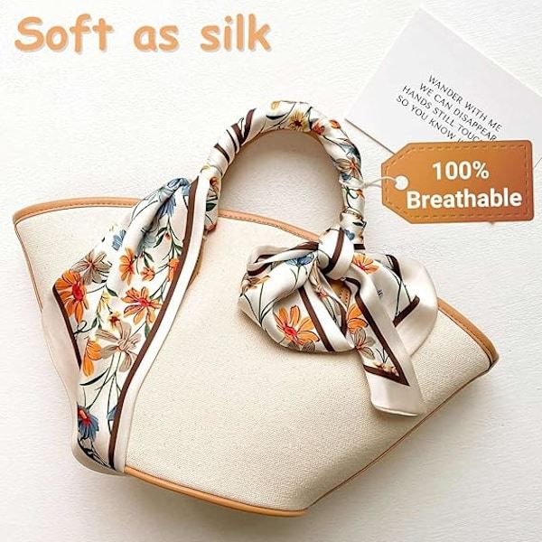 Hårbandana för Kvinnor Mode Silkeslen Satin Huvudduk Wrap Andningsbar Lätt Sjal för Handväska Tillbehör