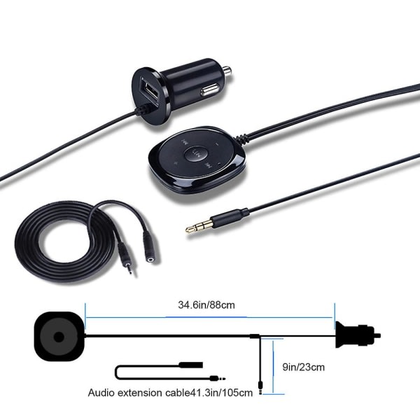 Car Aux Bluetooth Adapter med Ground Loop Noise Isolator til håndfri opkald og musikstreaming, Dual Port trådløs Bluetooth-modtager