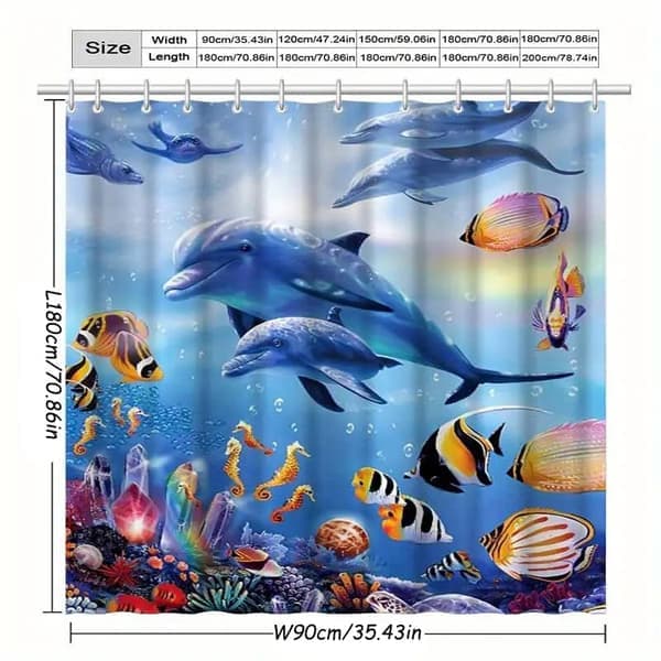 Vattentätt duschdraperi med delfinmotiv, mögelresistent duschdraperi för badrum, delfinduschdraperi 90*180cm 90*180cm