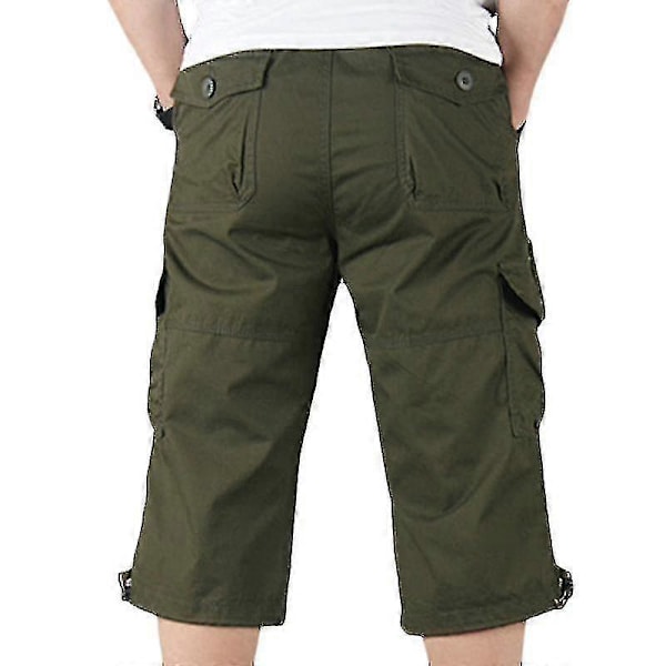Miesten 3/4 pituiset joustavavyötäröiset shortsit taisteluhousut Army Green M