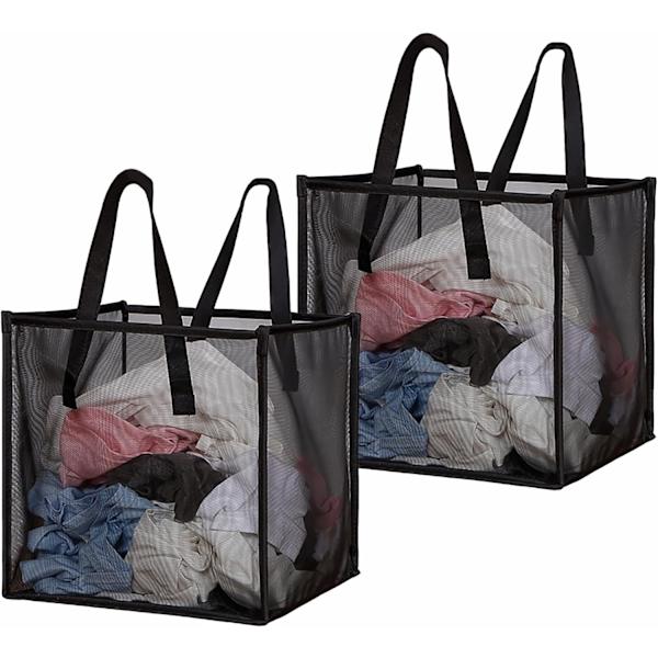 Mesh Pop Up Vasketøjskurv med Håndtag Bærbar og Sammenklappelig Vasketøjskurv Sammenklappelig Opbevaringsarrangør til Vaskerum Tøj Legetøj 2 Pack Black-single Layer