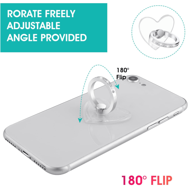 3-pak Mobiltelefonholderringer (hjerteform) 360° Rotasjon Diam