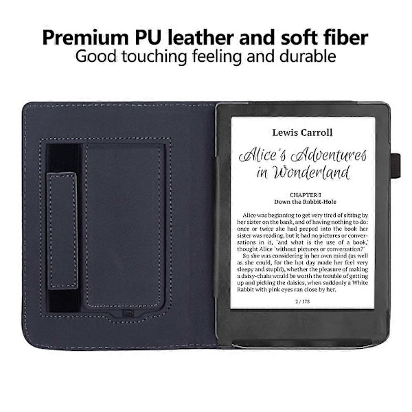 Skyddsfodral med stativ i PU-läder för PocketBook Verse PB629 E-läsare, automatisk väckning/sömn Black