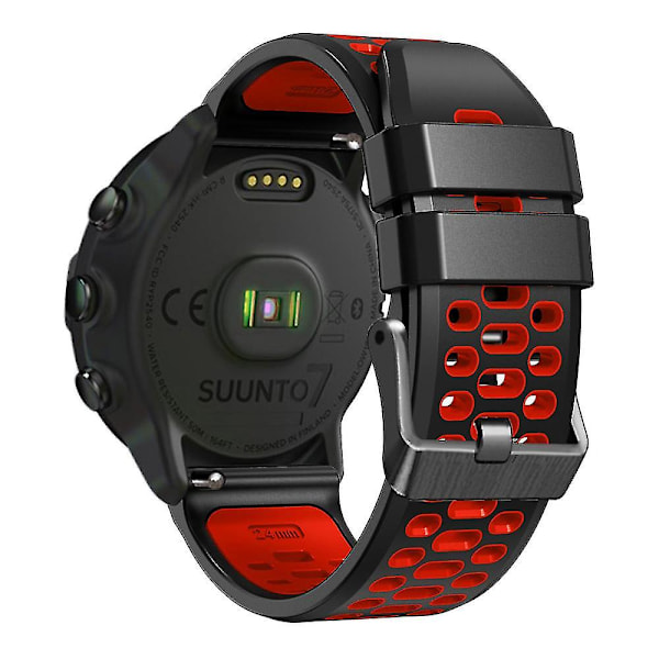 Suunto 7 / 9 / 9 Baro -kelloille kaksivärinen silikoniranneke 24 mm, monireikäinen muotoilu, pikalukitus Black Red