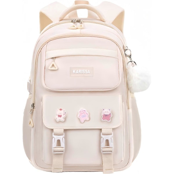 Jente Ryggsekker, Kawaii Ryggsekk, Skolesekk for Barn, Barneskolevesker for Tenåringer Beige L