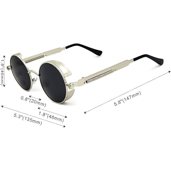 Steampunk-stil runde vintage polariserte solbriller Retro øyevern UV400 beskyttelse Matel ramme
