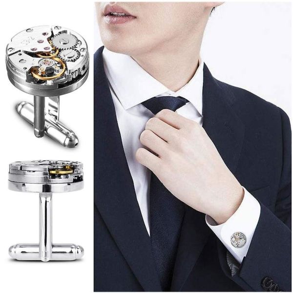2 Pak Cufflinks Urværk Cufflinks til Mænd Retro Ur Gave til Thanksgiving Bryllup Fødselsdag Julegave