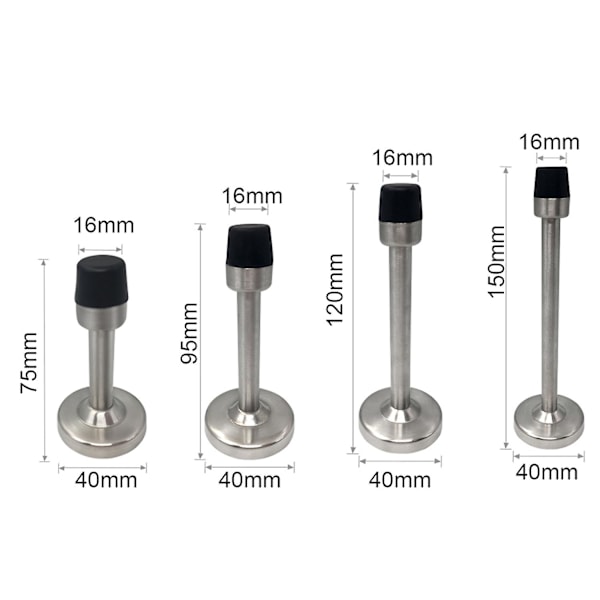 Dørstopp 75-150 mm, veggmontert, anti-kollisjon, gummi, to monteringsmetoder, uten boring 75mm