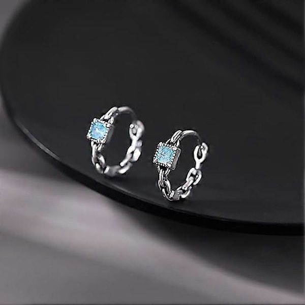 925 Sterling Sølv Blå Hoop Øredobber for Kvinner Tenåring Link Hoop Øredobber Retro Huggie Hoop Øredobber