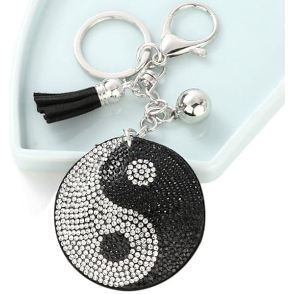 Yin Yang Taichi Symboler Nyckelring 2st Nyckelring Kristall Tofs Guld Färg Prydnad för Väskor Bilnyckelhänge Unisex