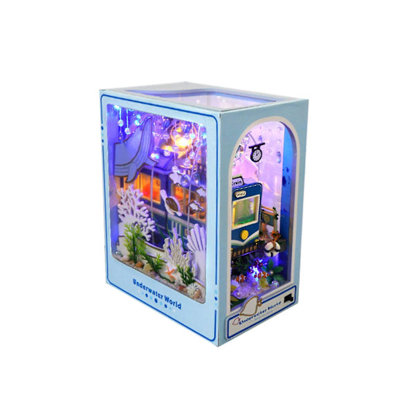 Kirjahyllysetti DIY Kirjahyllyyn Sisustus 3D-Palapeli Miniatyyri Puinen Kirjanpääty LED-Valolla Pieni Kirjasto Koti Nukkekoti seabed