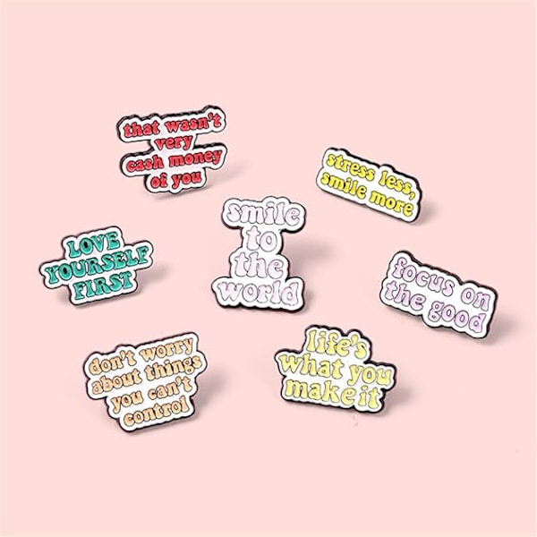 6 st bokstavsemalj pin positiv uppmuntrande fras broscher pin inspirerande bokstavslagsslag märke positivt ordspråk pin set kläder väska festdekor