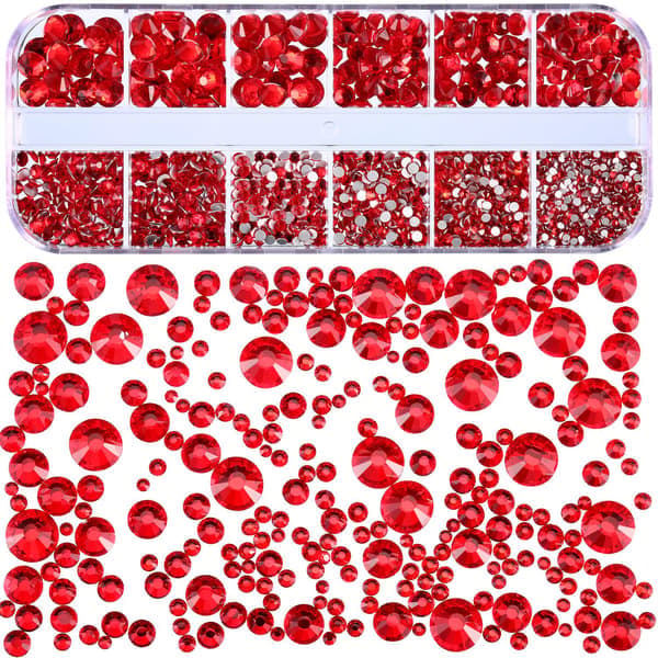 2000 stk flate baksteiner rhinestones 6 størrelser (rød)