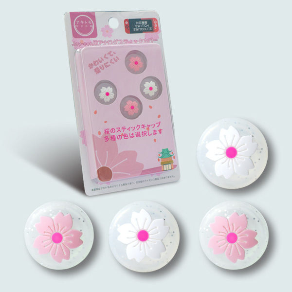 Skyddande skal i TPU för Nintendo Switch, mjukt glitterfodral, rosa, flickmotiv, körsbärsblomma Cherry blossom joystick cap