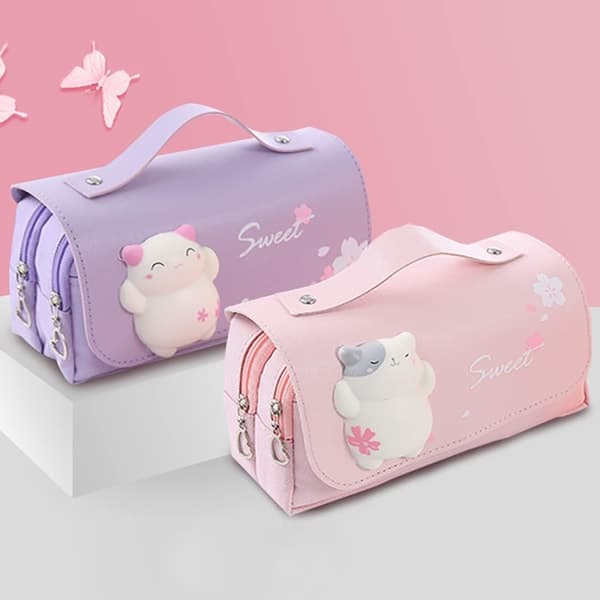 Sød Kawaii Squishy Kat Penalhus Taske Skoleartikler