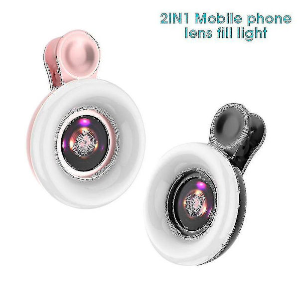 Universaali Mobiilipuhelimen 15x Makrolinssi Täyttövalo Selfie Led-rengas Clip-salamavalo Black