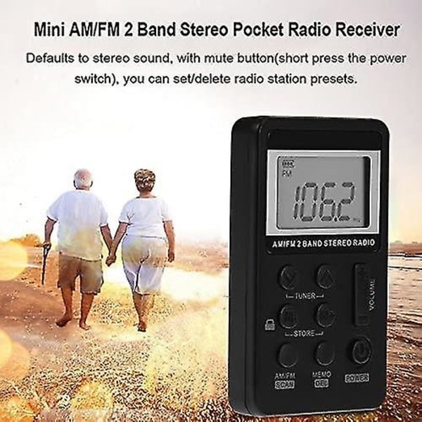 Fickradio FM & AM Radio USB-laddning, Svart