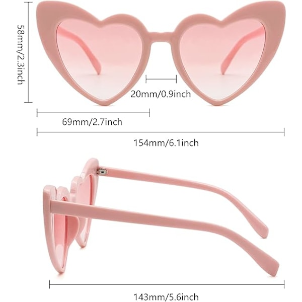 Sydänsilmät Naiset - Retro Sydämenmuotoiset Aurinkolasit Värikkäät Kehykset UV400 Söpöt Fancy Funky Sydänlasit