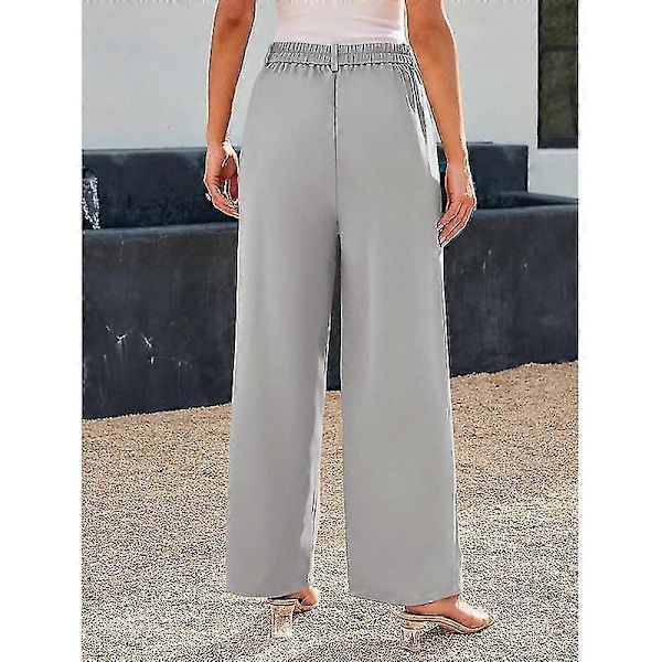 Dressbukser med vide ben for kvinner, høye i livet, business casual Grey S