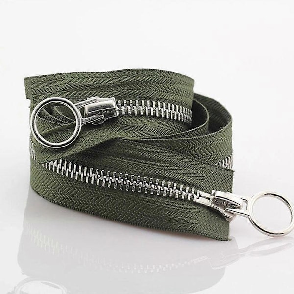 5# 70/90cm Metallivetoketju, jossa kaksoisliukuri ja pyöreä rengas DIY-ompeluun army green 90cm