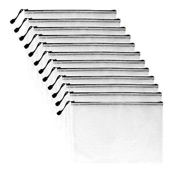 12 stk A3-mapper, Informasjonsglidelåspose Plastlommebok Mesh-filmappe Glidelåspose Glidelåslommebok