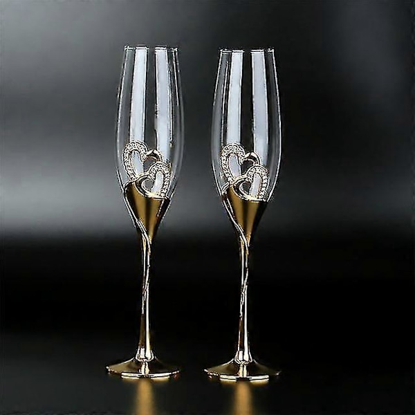 Bröllop Kristall Champagneglas Guld Metallställ Flöjter Vinglas Bägare 2st/set