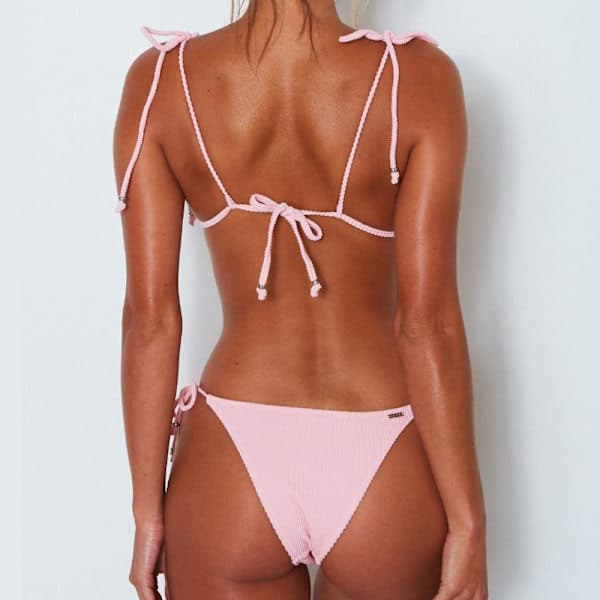 Dame bikini sæt med push-up polstring, snøring og spænder Pink—max Pink M Pink M