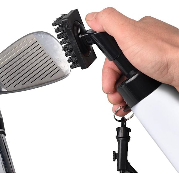 Golf-mailan puhdistusharja, urapuhdistin, jossa sisäänrakennettu vesisuihku ja koukku, golf-urapuhdistusharja golfpallomailan märkäpuhdistukseen Black  White