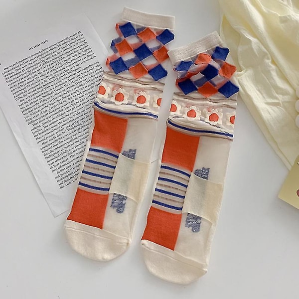 5 par rene sokker for kvinner i japansk stil, gjennomsiktige tynne nettingsokker Super søte