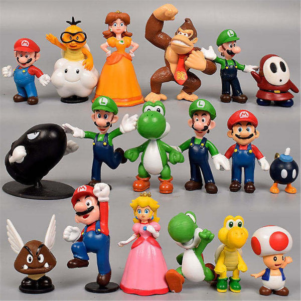 18 kpl Mario Mini toimintafiguurit Mario Brothers -sarjan lasten lelut kakkupäälliset Collection Playset Syntymäpäiväjuhla kakkukoristeet