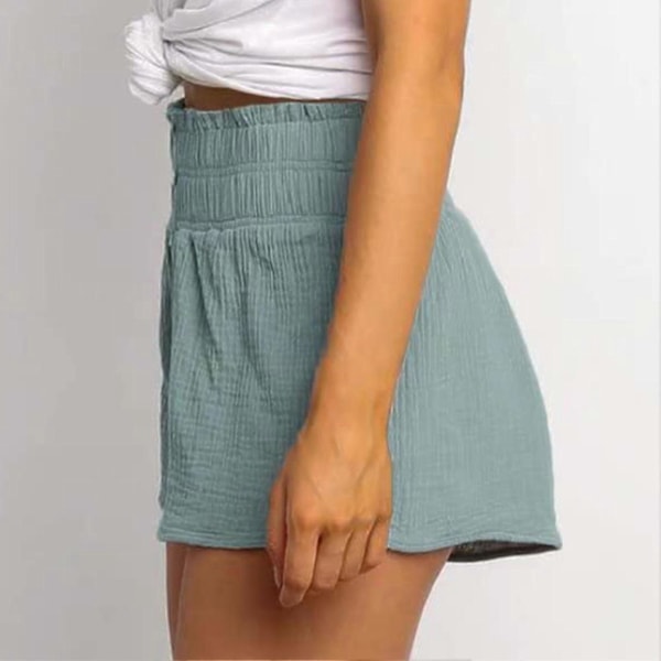 Högmidjade shorts med elastisk detalj, knapp, mjuka, ventilerande strandshorts för kvinnor flickor semester himmelsblå M