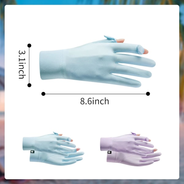 2 par solcremehandsker til kvinder, skridsikre UV-beskyttende kørehandsker med fuld finger touchskærm håndledslange handsker til sommerridning purple blue