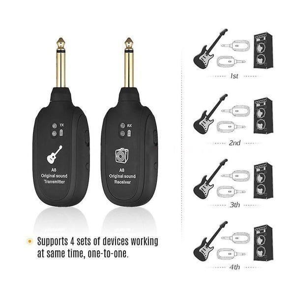 Gitarr Trådlöst överföringssystem Elgitarr Trådlös Pickup Trådlös Transceiver A8 Guitar Wireless Receiver