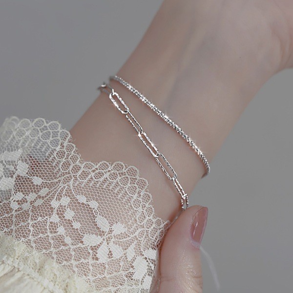 2 stk 925 Sterling Sølv Glitrende Kjede Armbånd Kvinner Ins Desi